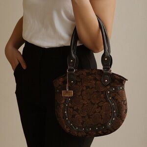 Deborah Lewis Leather Floral Western Vintage Handbag
